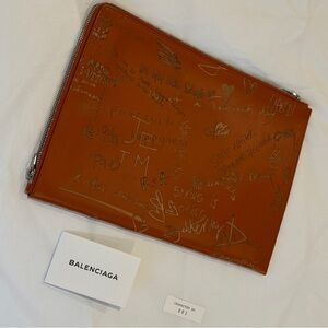 BRAND NEW Balenciaga Orange Leather Valentine's Day Essential Pouch